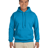 Man smiling wearing a Sapphire Gildan 18500 heavy blend hoodie with front pocket, comfortable casual unisex sweatshirt ideal for custom printing