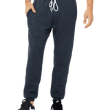 Dark navy jogger sweatpants with white drawstring and side pockets, relaxed fit great for printing, workouts, or casual wear