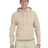 Smiling man wearing beige hoodie and matching light pants on transparent background