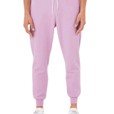 Light pink jogger sweatpants with white drawstring and ribbed cuffs, ideal for custom loungewear or activewear looks