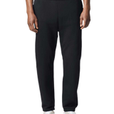Model Wearing Gildan Black jogger sweatpants for custom printing, soft fleece fabric, drawstring waist, elastic cuffs