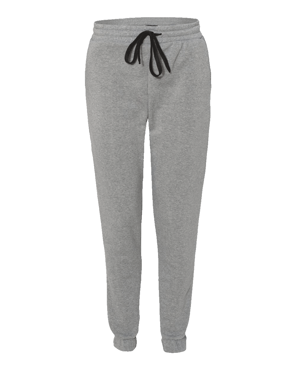 Burnside Heather Grey custom fleece joggers with elastic waistband, black drawstring, side pockets, and cuffed ankles β apparel by Print-MO.