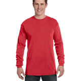 Man wearing a Comfort Colors Heavyweight Long Sleeve T-shirt in Red.