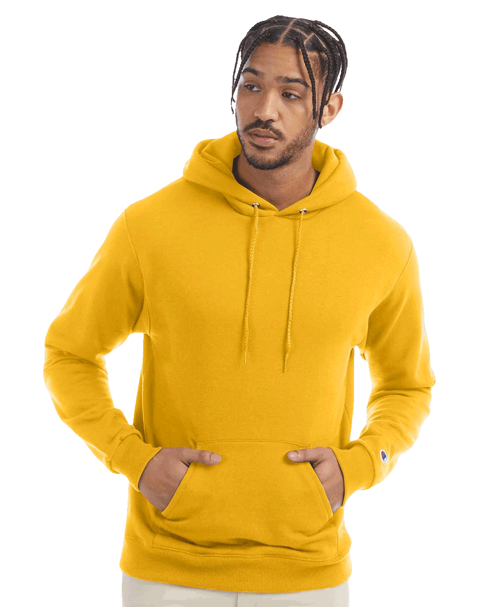 Men's bright yellow hoodie with kangaroo pocket and drawstring, ideal for custom prints or everyday streetwear