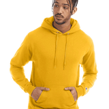 Men's bright yellow hoodie with kangaroo pocket and drawstring, ideal for custom prints or everyday streetwear