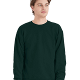 Hanes deep forest crewneck fleece sweatshirt on male model, blank pullover ready for custom screen printing