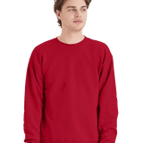 Hanes Brick red crewneck fleece sweatshirt on male model, blank pullover ready for custom screen printing