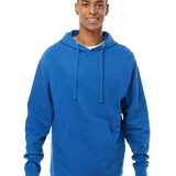 Man wearing a royal blue hoodie with drawstrings and kangaroo pocket, styled with a white undershirt