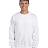 white crewneck sweatshirt blank on male model, perfect for custom printing and logo design.