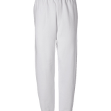 JERZEES White fleece joggers with elastic waistband, side pockets, and cuffed ankles – apparel by Print-MO.