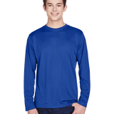 Man wearing a Team 365 Men's Zone Performance Long-Sleeve T-Shirt in Sport Royal.