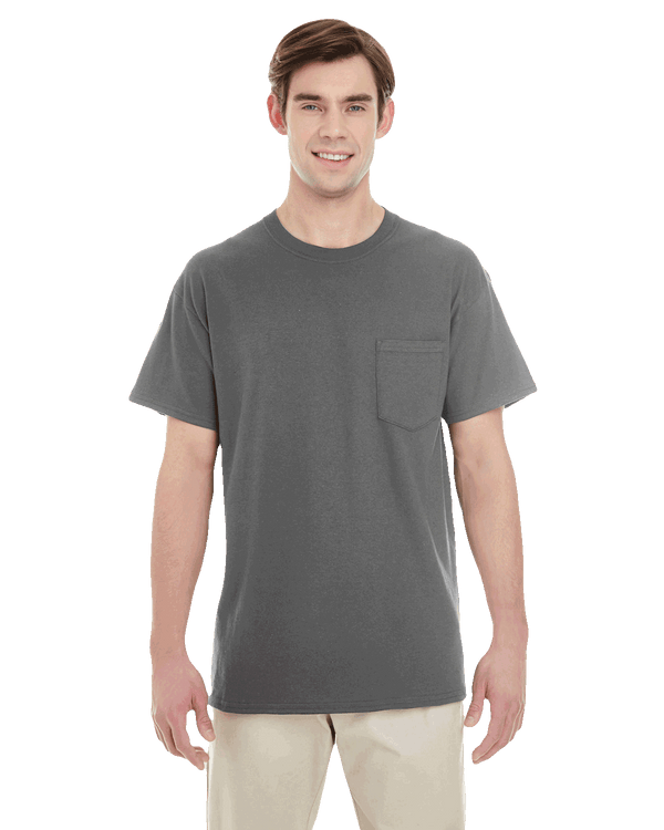 Customizable Gildan Heavy Cotton Pocket T-Shirt 5300 in Charcoal — Perfect for personalized printing, business logos, or custom designs from Print-MO's custom apparel shop.