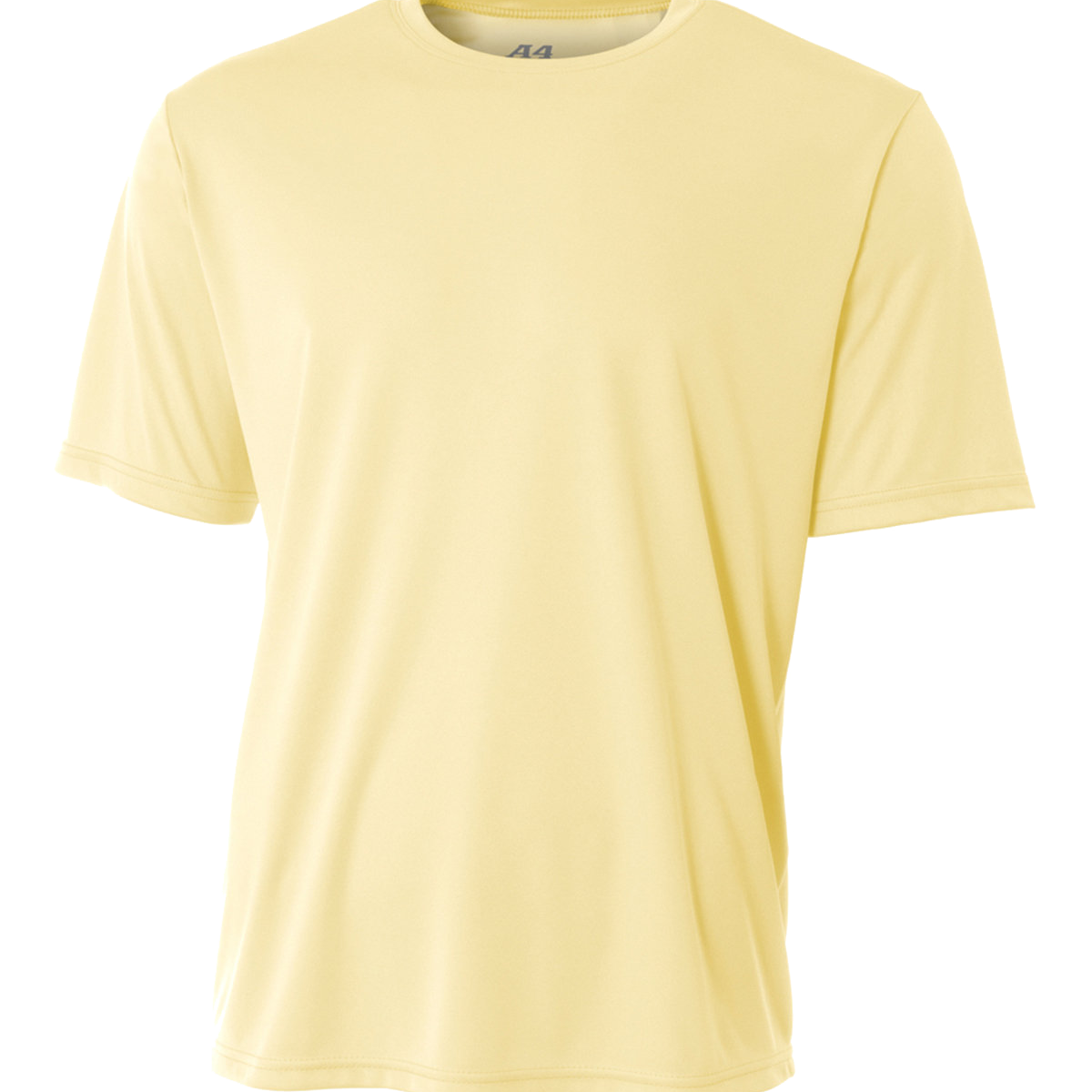 Front view of A4 Men's Cooling Performance T-Shirt in Light Yellow, emphasizing its lightweight material.