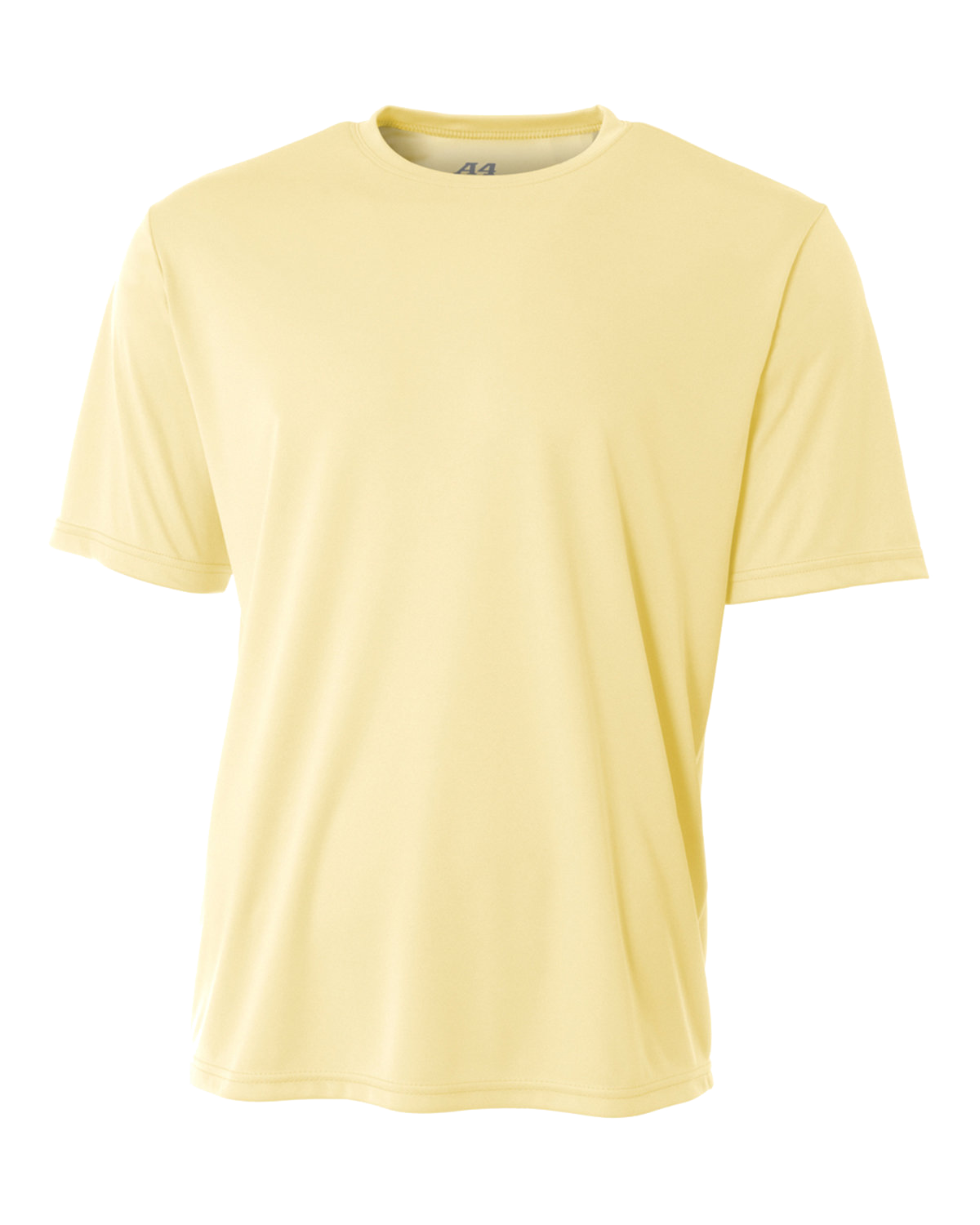 Front view of A4 Men's Cooling Performance T-Shirt in Light Yellow, emphasizing its lightweight material.