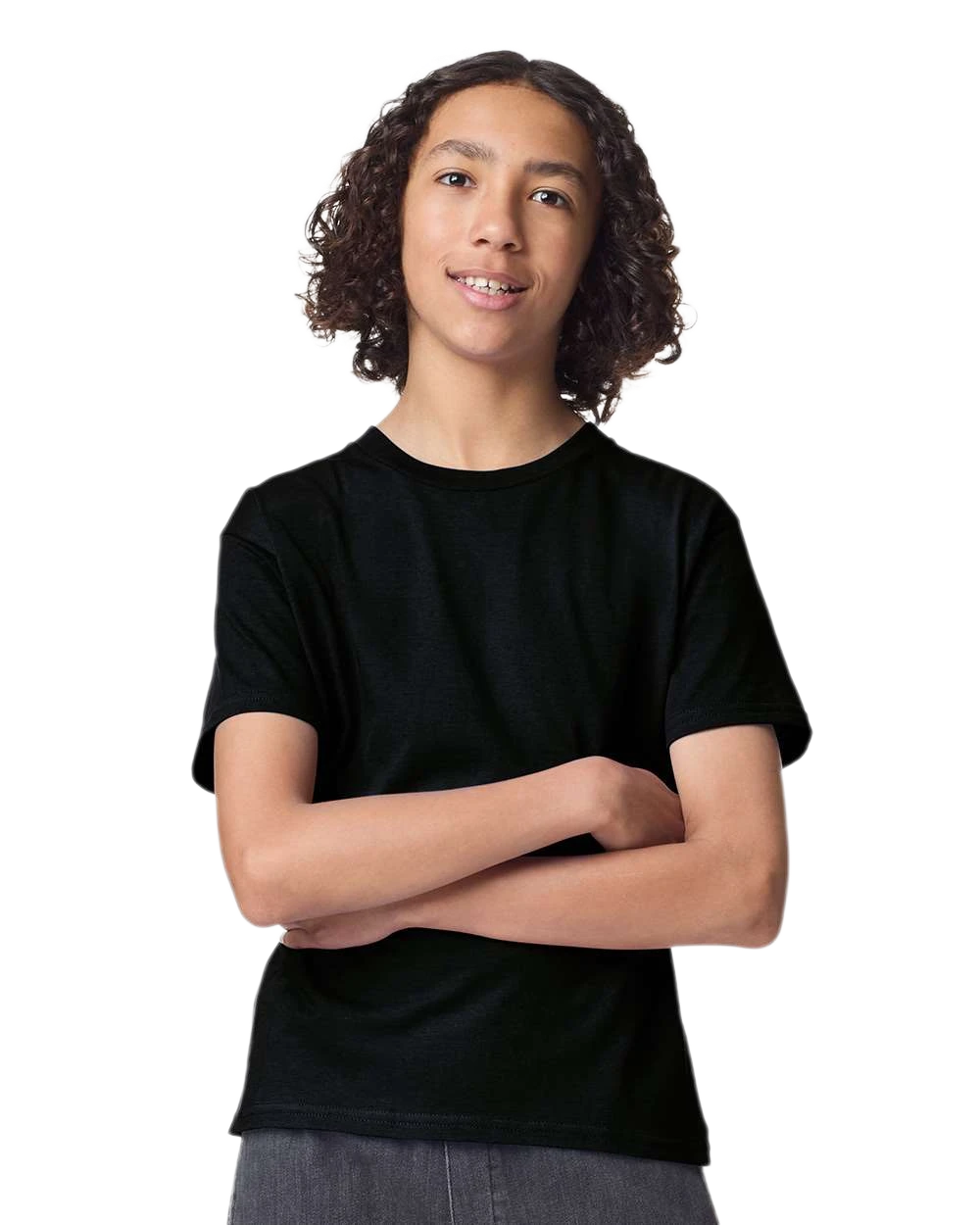 American Apparel 2001Y Youth Fine Jersey Tee in Black, front view