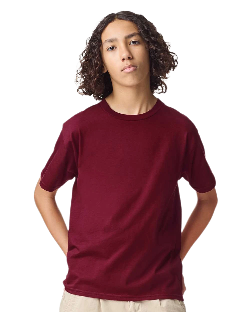 American Apparel 2001Y Youth Fine Jersey Tee in Cranberry, front view