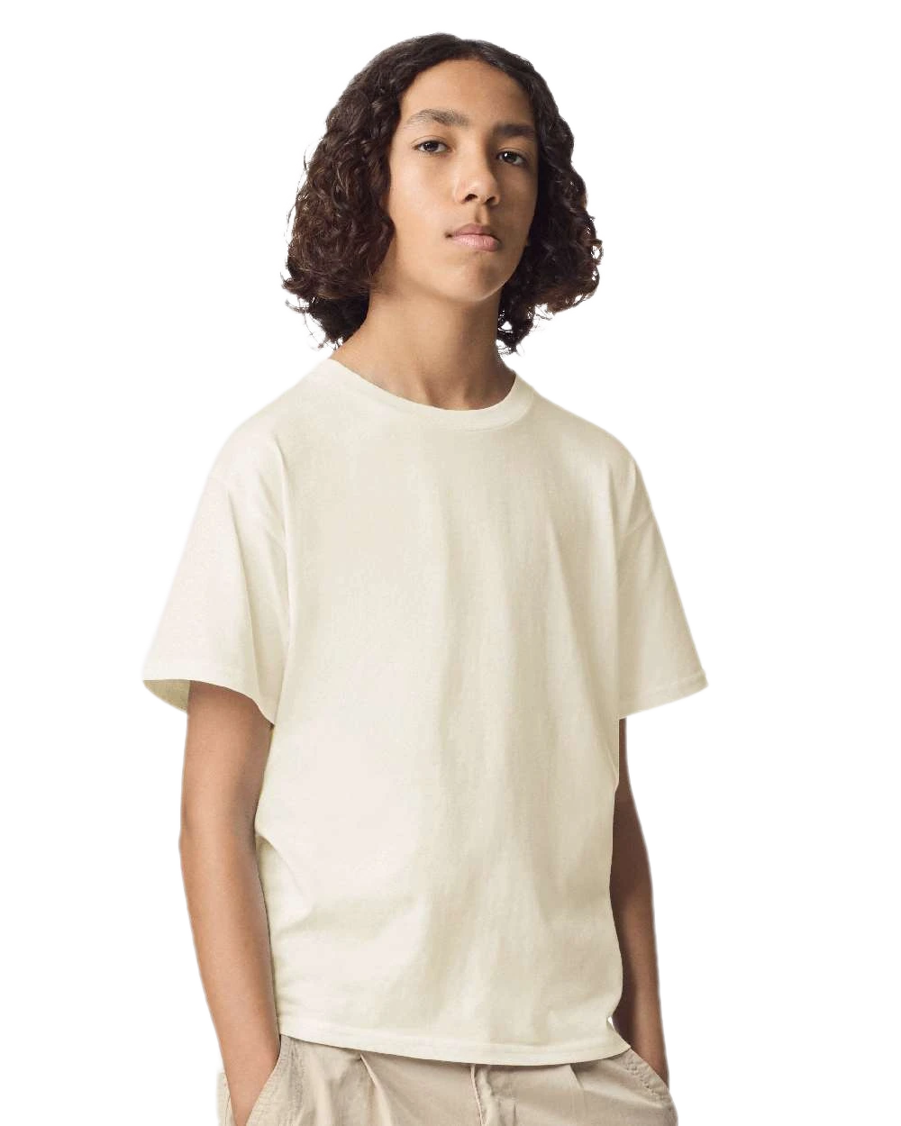 American Apparel 2001Y Youth Fine Jersey Tee in Cream, front view