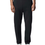 Model Wearing Gildan Black jogger sweatpants for custom printing, soft fleece fabric, drawstring waist, elastic cuffs