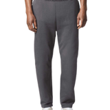 Model Wearing Gildan Charcoal Grey jogger sweatpants for custom printing, soft fleece fabric, drawstring waist, elastic cuffs
