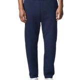 Model Wearing Gildan Navy jogger sweatpants for custom printing, soft fleece fabric, drawstring waist, elastic cuffs