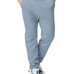 Gildan Light blue fleece joggers with elastic waistband, side pockets, and cuffed ankles – custom apparel by Print-MO.