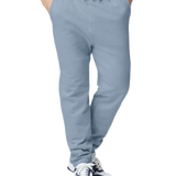 Gildan Light blue fleece joggers with elastic waistband, side pockets, and cuffed ankles – custom apparel by Print-MO.