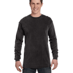 Man wearing a Comfort Colors Heavyweight Long Sleeve T-shirt in Black.