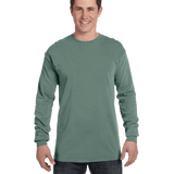 Man wearing a Comfort Colors Heavyweight Long Sleeve T-shirt in Light Green.