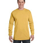 Man wearing a Comfort Colors Heavyweight Long Sleeve T-shirt in Mustard.