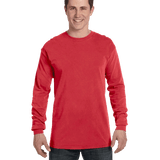 Man wearing a Comfort Colors Heavyweight Long Sleeve T-shirt in Red.