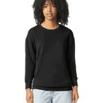 Woman wearing a Comfort Colors Unisex Lightweight Cotton Crewneck Sweatshirt in Black.