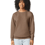 Woman wearing a Comfort Colors Unisex Lightweight Cotton Crewneck Sweatshirt in Espresso.