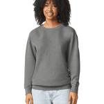 Woman wearing a Comfort Colors Unisex Lightweight Cotton Crewneck Sweatshirt in Grey.