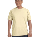 Man wearing a Comfort Colors Heavyweight T-Shirt in "Banana" color, smiling while standing with hands by his sides.