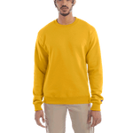 Man wearing a Champion Adult Powerblend Crewneck Sweatshirt in Gold.