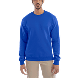 Man wearing a Champion Adult Powerblend Crewneck Sweatshirt in Royal Blue.