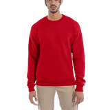 Man wearing a Champion Adult Powerblend Crewneck Sweatshirt in Scarlet.