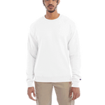 Man wearing a Champion Adult Powerblend Crewneck Sweatshirt in White.