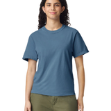 Comfort Colors 1717 heavyweight T-shirt in Blue Jean, shown on a model from the front.