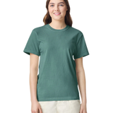 Comfort Colors 1717 heavyweight T-shirt in Blue Spruce, shown on a model from the front.