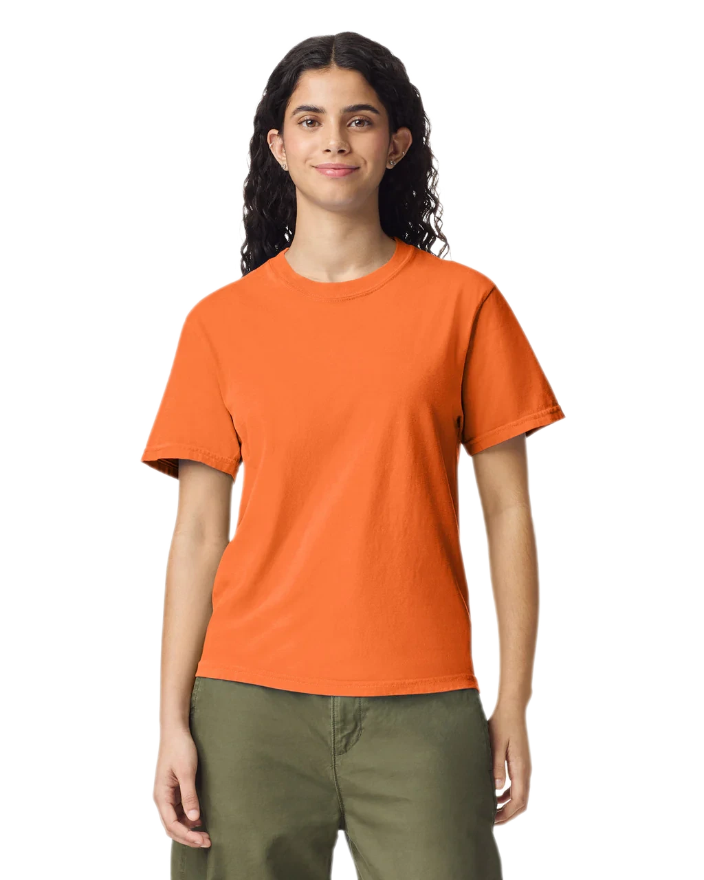 Comfort Colors 1717 heavyweight T-shirt in Burnt Orange, shown on a model from the front.