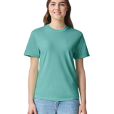 Comfort Colors 1717 heavyweight T-shirt in Chalky Mint, shown on a model from the front.