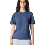 Comfort Colors 1717 heavyweight T-shirt in China Blue, shown on a model from the front.