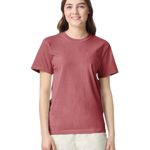 Comfort Colors 1717 heavyweight T-shirt in Crimson, shown on a model from the front.
