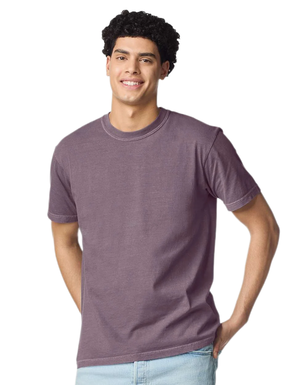 Comfort Colors 1717 heavyweight T-shirt in Dusk, shown on a model from the front.