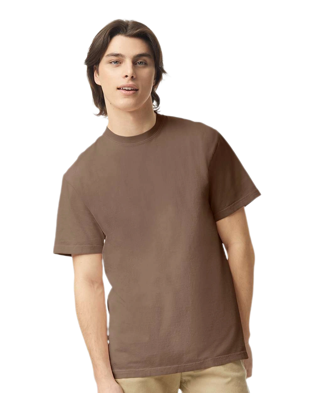 Comfort Colors 1717 heavyweight T-shirt in Espresso, shown on a model from the front.