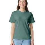 Comfort Colors 1717 heavyweight T-shirt in Light Green, shown on a model from the front.