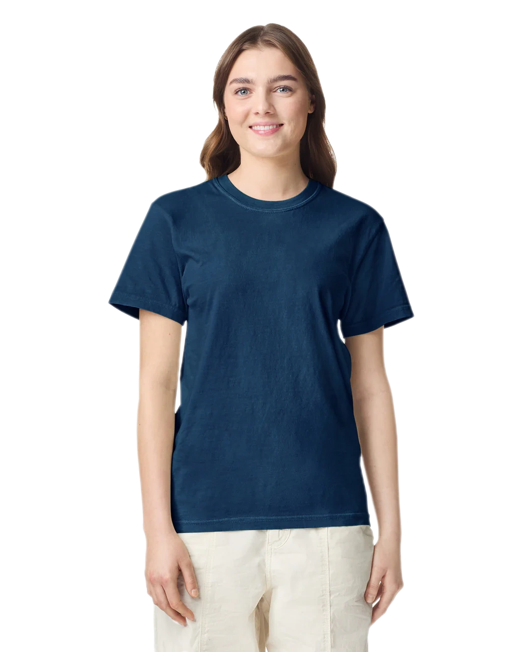 Comfort Colors 1717 heavyweight T-shirt in Navy, shown on a model from the front.