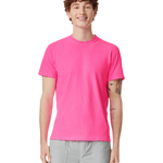 Comfort Colors 1717 heavyweight T-shirt in Neon Pink, shown on a model from the front.