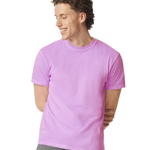 Comfort Colors 1717 heavyweight T-shirt in Neon Violet, shown on a model from the front.